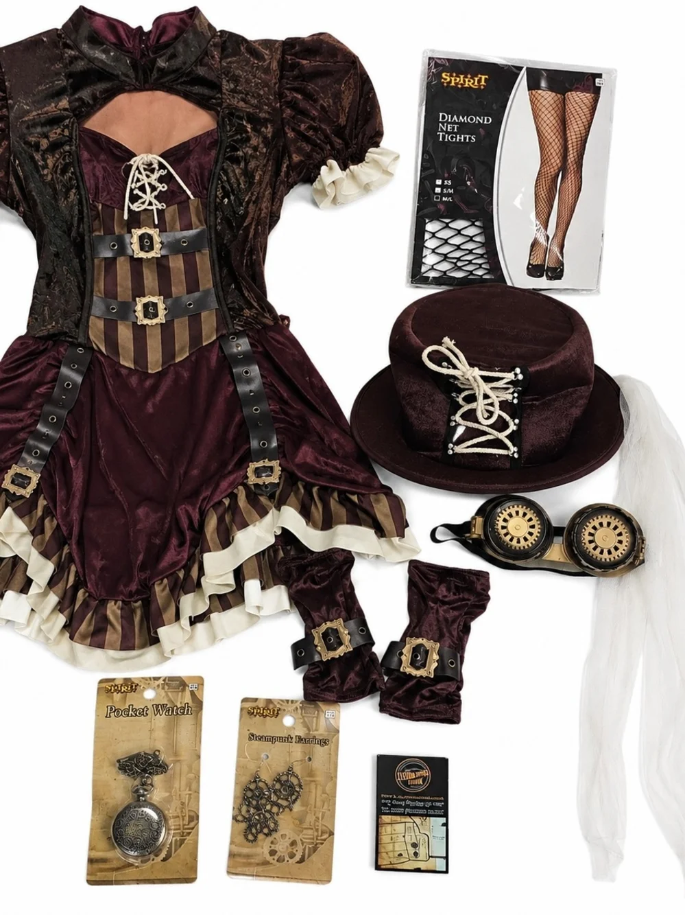 Spirit Halloween Steampunk Girl Costume Bundle Women's Med. Hat Goggles Earrings - Picture 4 of 5
